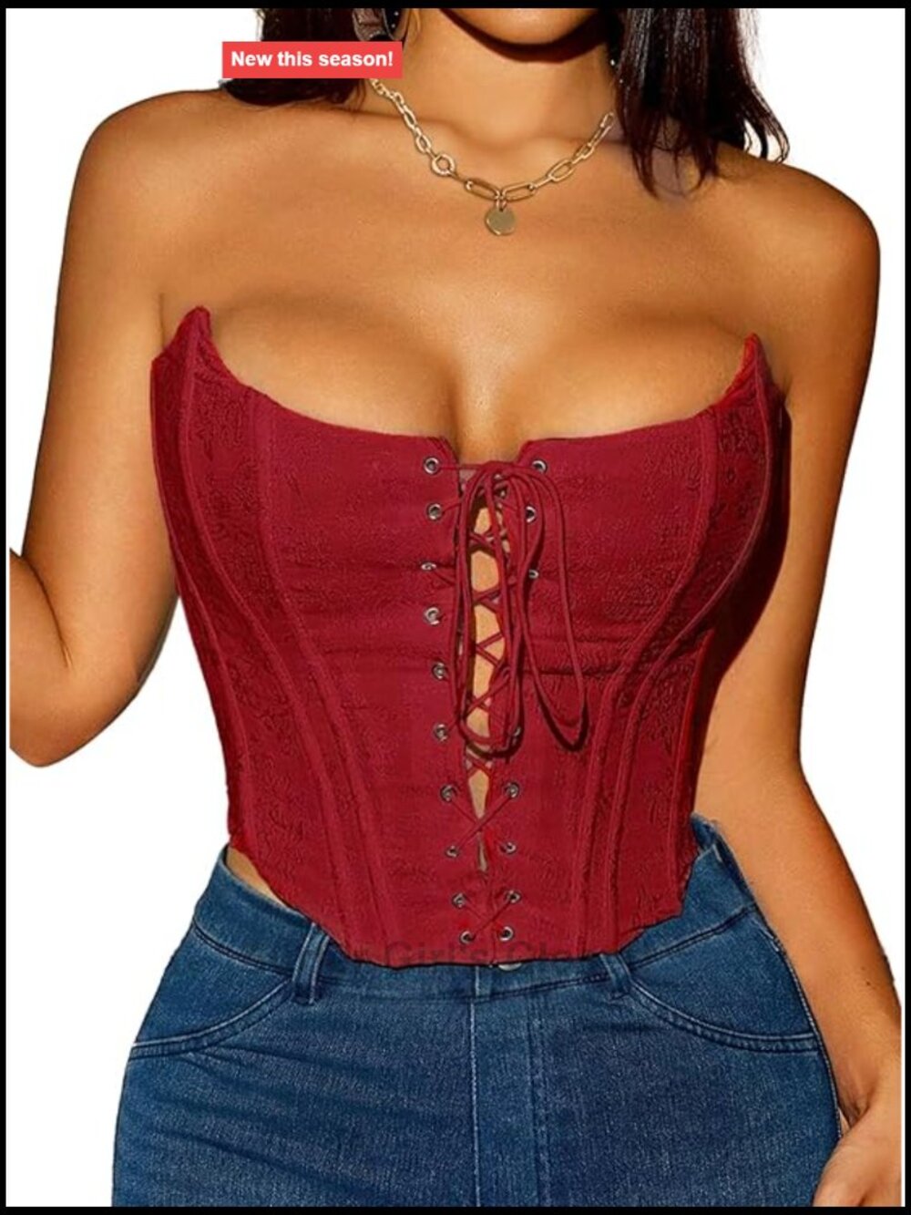 Womens Lace Up Corset Top Strapless Sweetheart Neck Crop Bustier